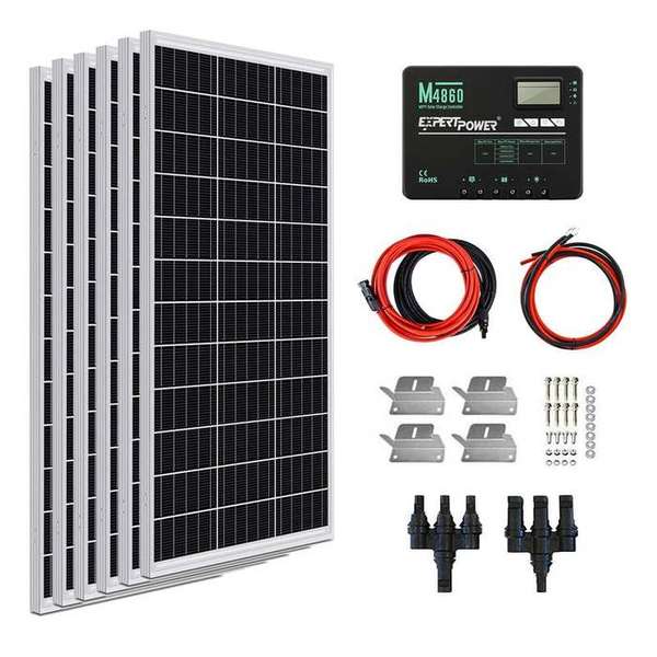 ExpertPower 600W solar panel kit with six 100W rigid panels